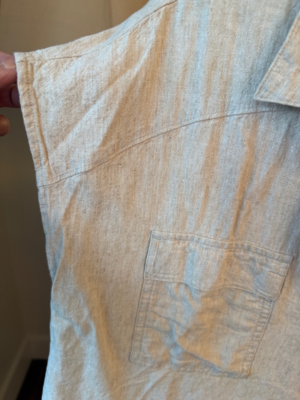Old Navy Light Tan Linen Pocket Blouse - Picture 5 of 5